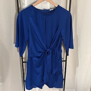Sensemill Royal Blue Mini Dress With Tie Waist Feature & Peep Neckline, Sz M